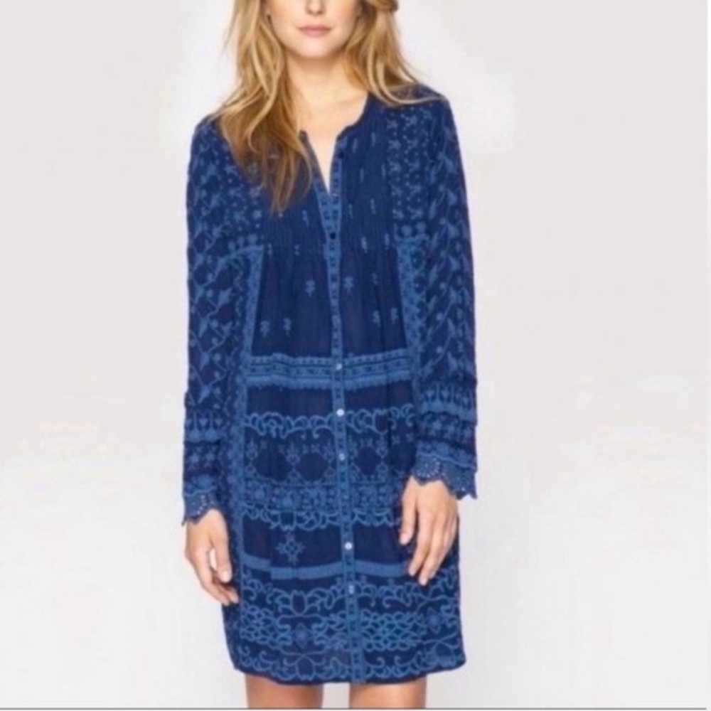 Johnny Was Asheena Navy Blue Lace Dress Medium